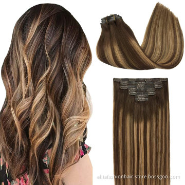 Wholesale rumy human hair extensions double drawn clip in hair extensions 7pcs 120g 12 to 30 inch Clip in Human Hair extensions